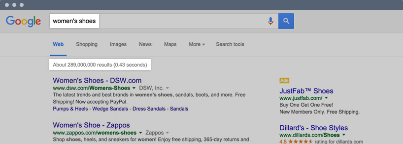 Google search of women's shoes.