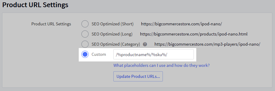 The custom URL option toggle