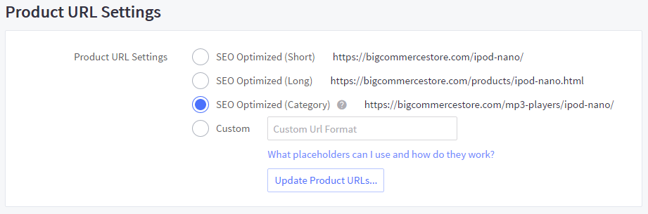 Product URL settings