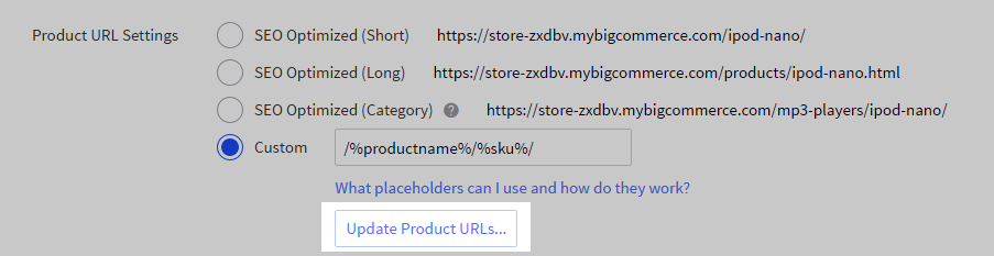 The Update Product URL button