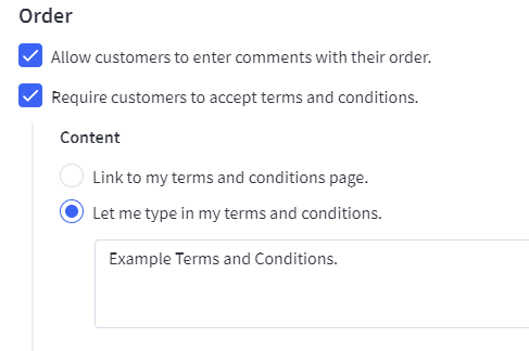 The terms and conditions settings box.