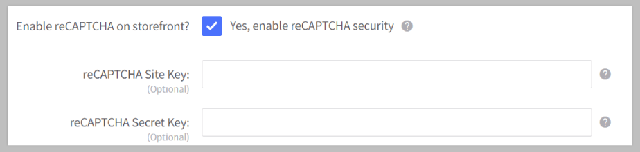 BigCommerce reCAPTCHA settings