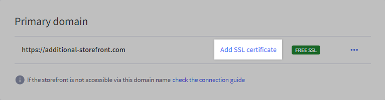 Add SSL Certificate link next to additional storefront highlighted.