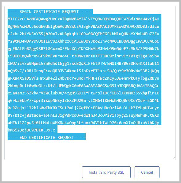 CSR code highlighted and ready to copy.
