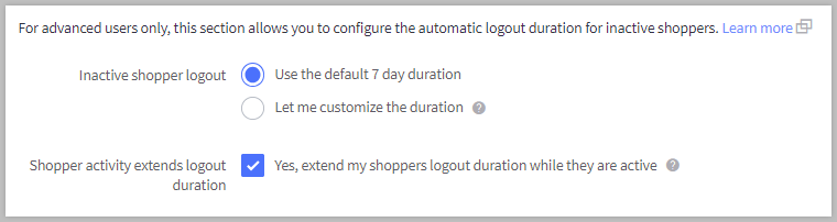 Inactive shopper logout settings.