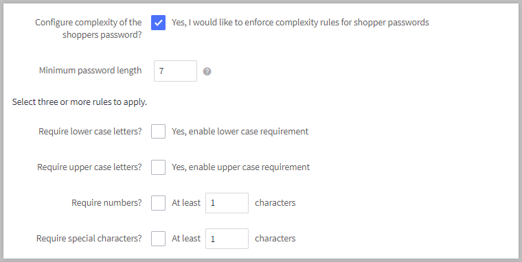Password complexity settings.