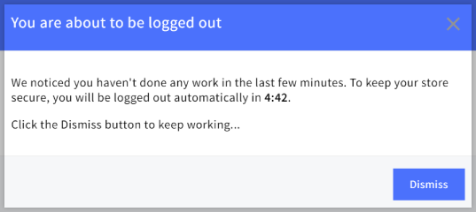 Control panel inactivity warning pop-up window.