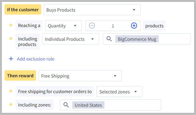 Example rules for a free shipping coupon promotion