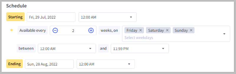 Settings for managing the promotion schedule