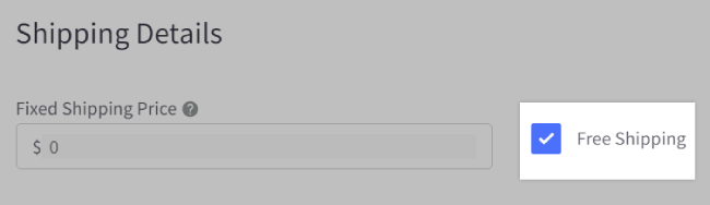 Free shipping in product settings