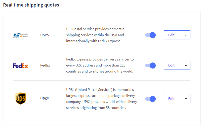 Real Time shipping quotes in the shipping zone details