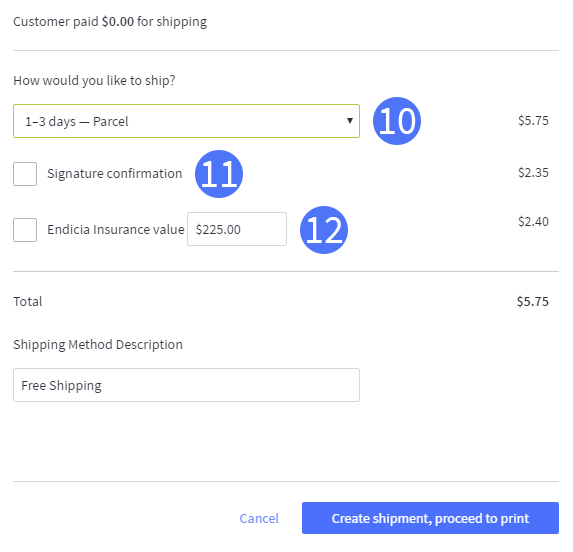 Additional settings when shipping USPS by Endicia