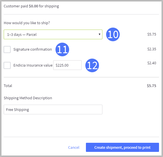 Additional settings when shipping USPS by Endicia