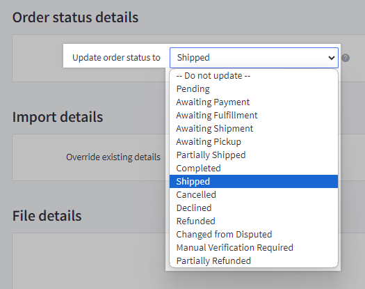 Order status field drop down menu