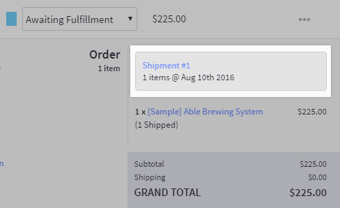 Click the + next to an order to expand it and see previously created shipments