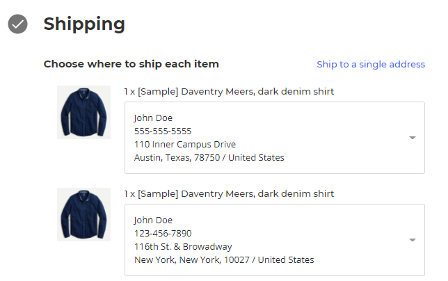 Ship to multiple addresses at checkout