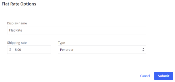 Flate rate shipping settings within the shipping zone