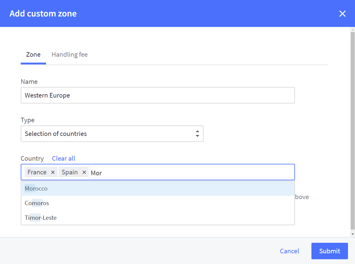 A custom zone based on multiple countries