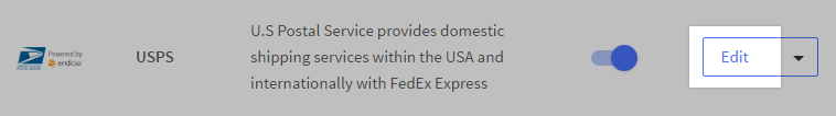 Edit button highlighted next to the USPS by Endicia shipping method