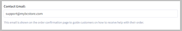 Field to specify an email address to be displayed on the order confirmation page.