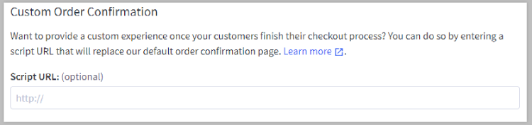 Customer Order Confirmation Script URL field.