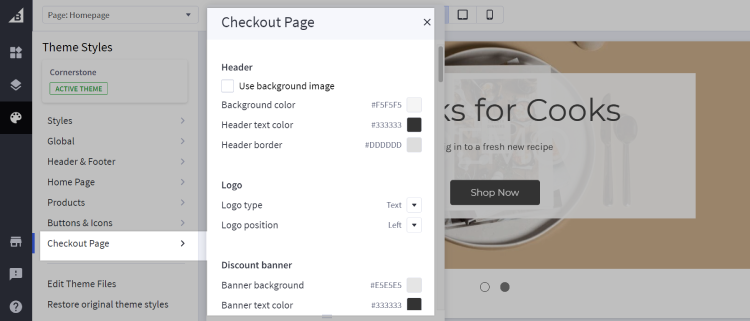 Checkout styling options in Page Builder