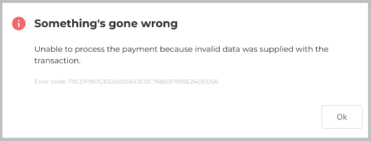 Example of a vague payment error message for unverifiable billing address.