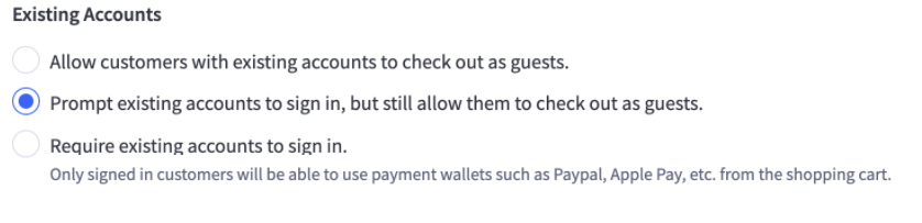 checkout settings for customers with existing accounts