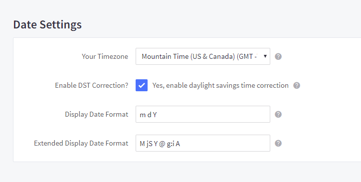 Date and Timezone settings