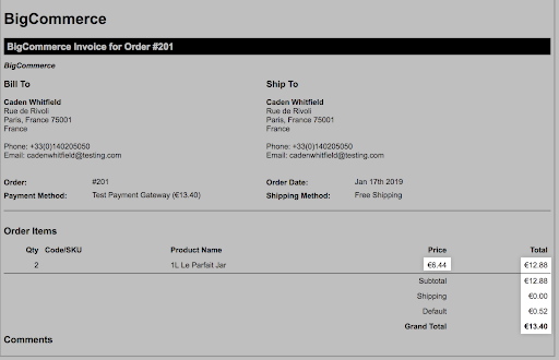 The customer order invoice uses the currency that the customer paid with