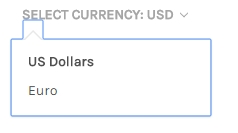 An example of how the currency selector appears on a Stencil storefront