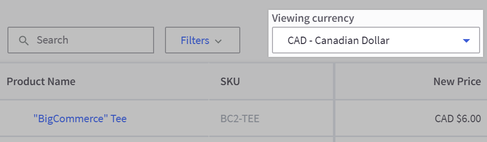 Currency selector highlighted on the Add/Edit Price List page