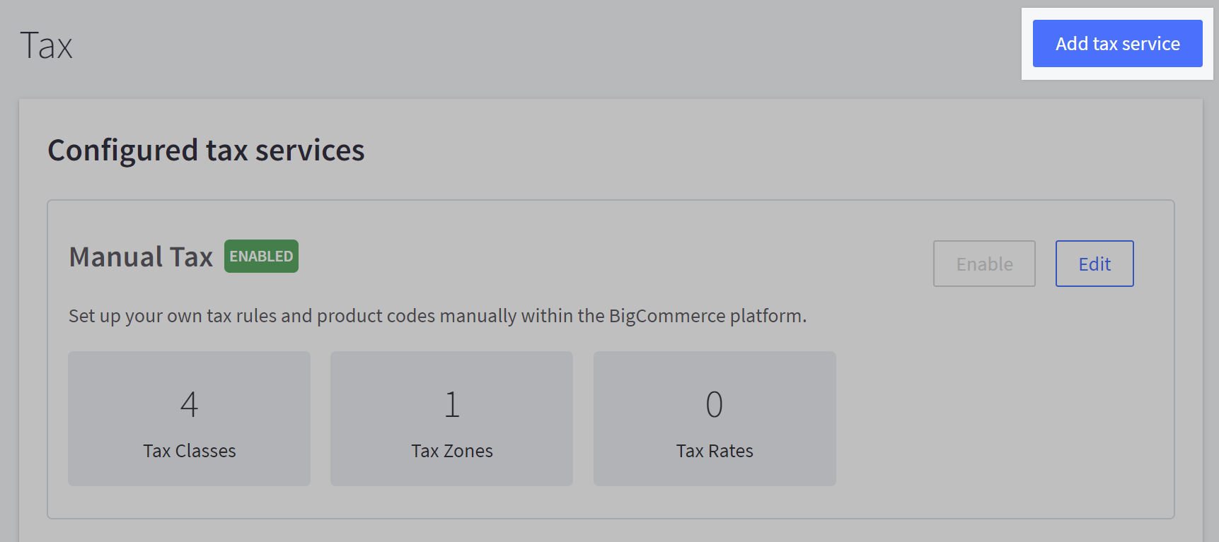 Add tax service highlighted on the Tax setup page