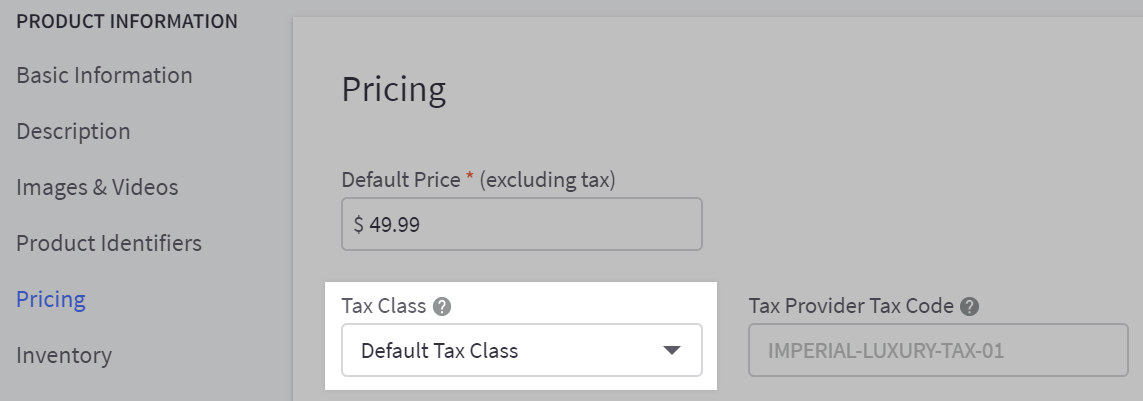 Selecting the default tax class while editing a product