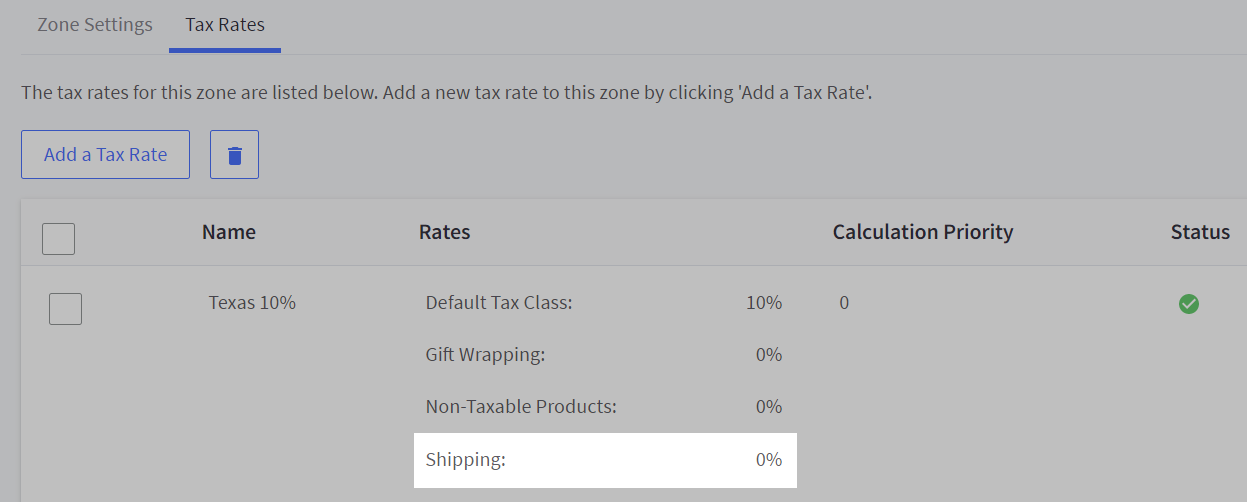 Shipping tax rate is 0% in tax zone settings