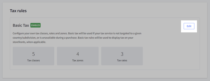 The Edit button highlighted next to Basic Tax