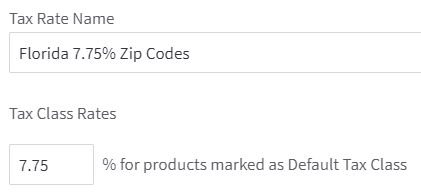 example of tax zone defined with zip codes, with default tax rate.