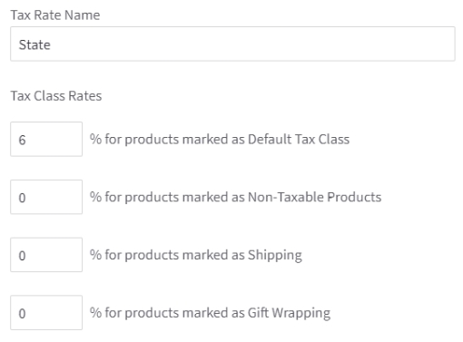 screenshot of tax rate fields