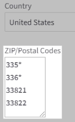 example of using zipcodes to define the tax zone.