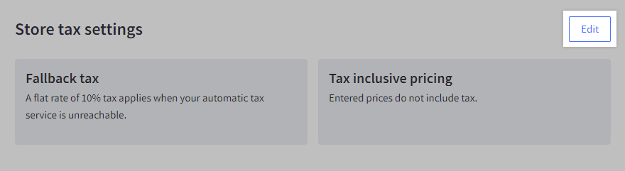 Edit button highlighted for Tax Settings.