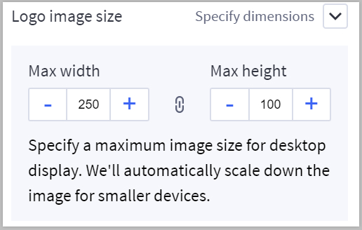 Specify the max width and height dimensions for the logo in store design.
