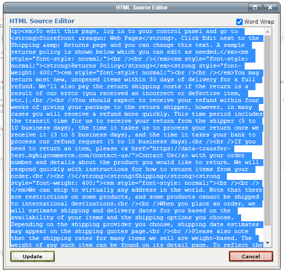 Copy your web page's HTML fron the pop-up window.