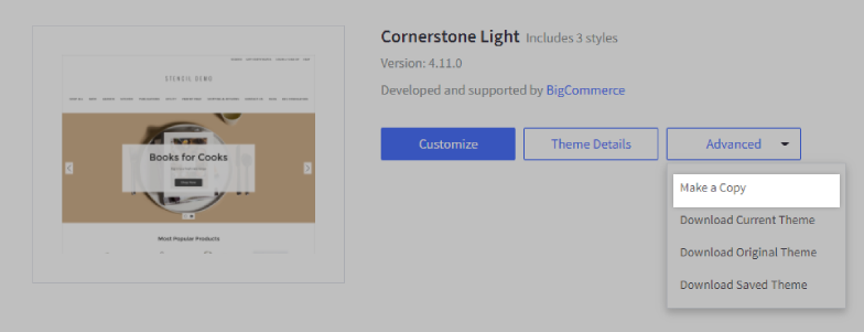 Select Make a Copy from the Advanced dropdown.