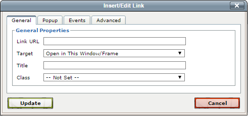 Tabs inside the Insert / Edit link popup window