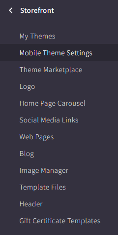 Storefront menu options available for a Blueprint theme