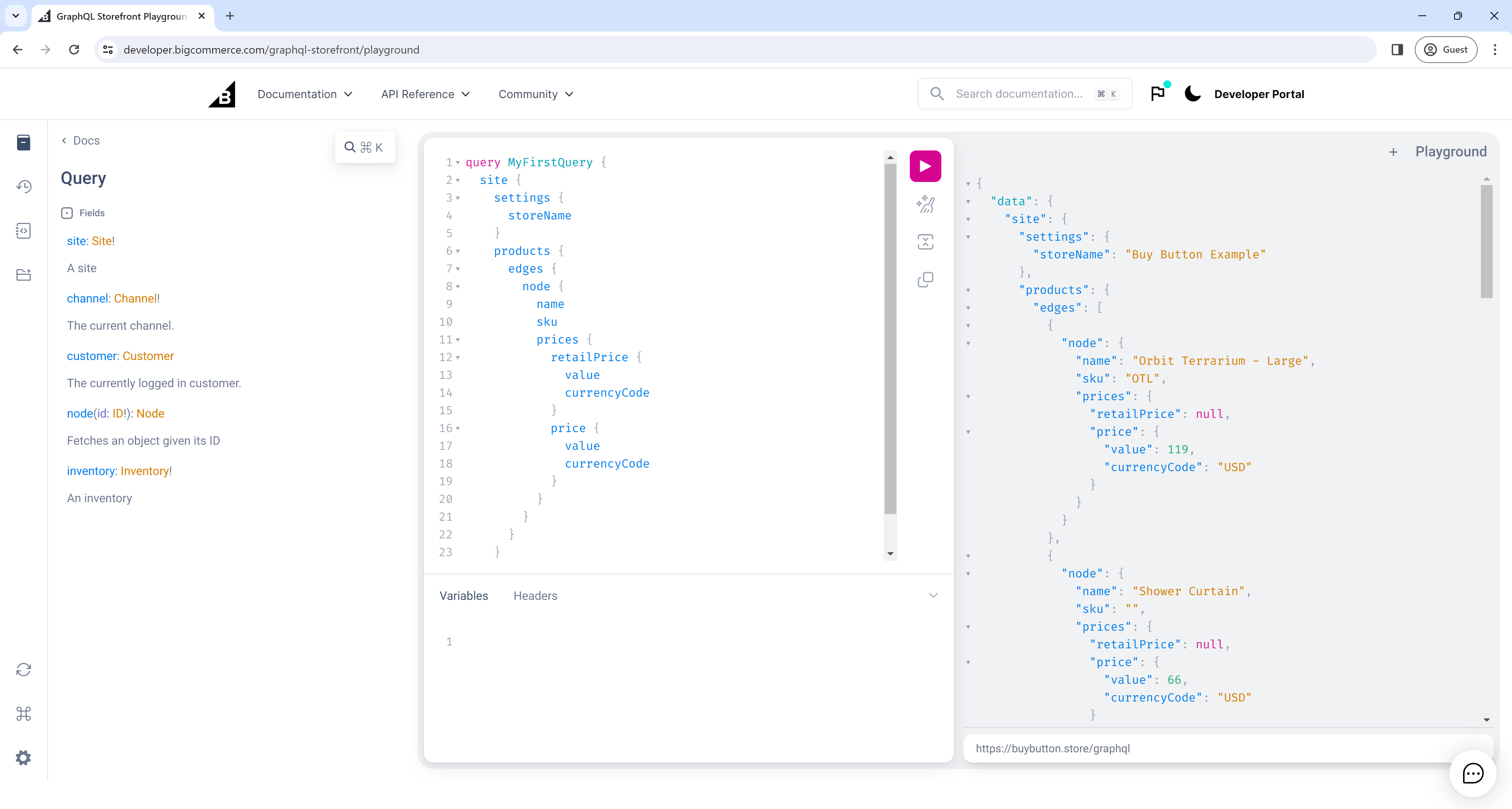 GraphQL Playground Docs