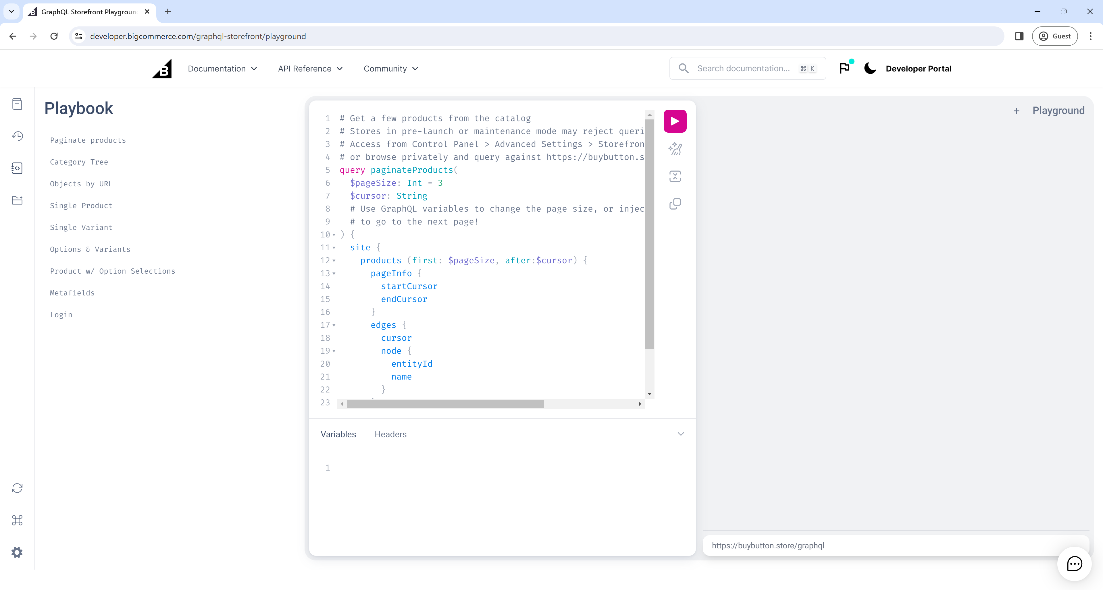 GraphQL Storefront API Playground