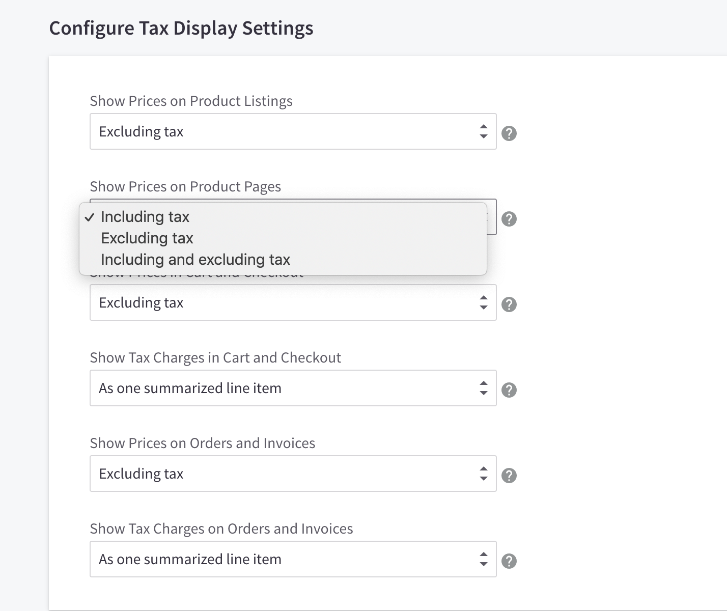 Configure tax display settings
