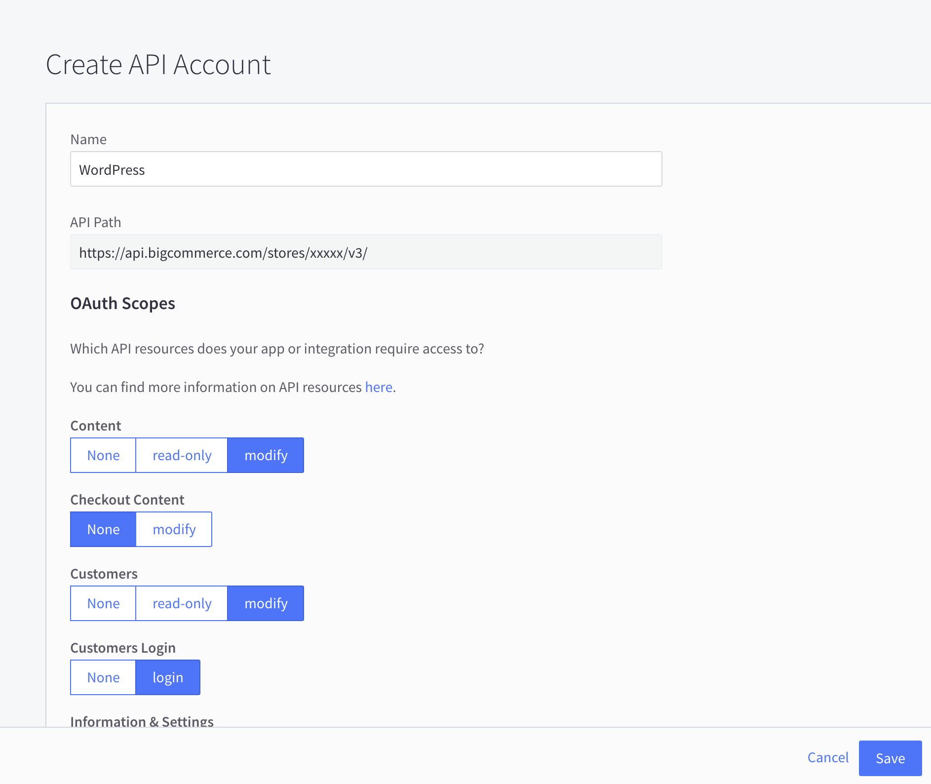 Fill in the Name and OAuth Scopes