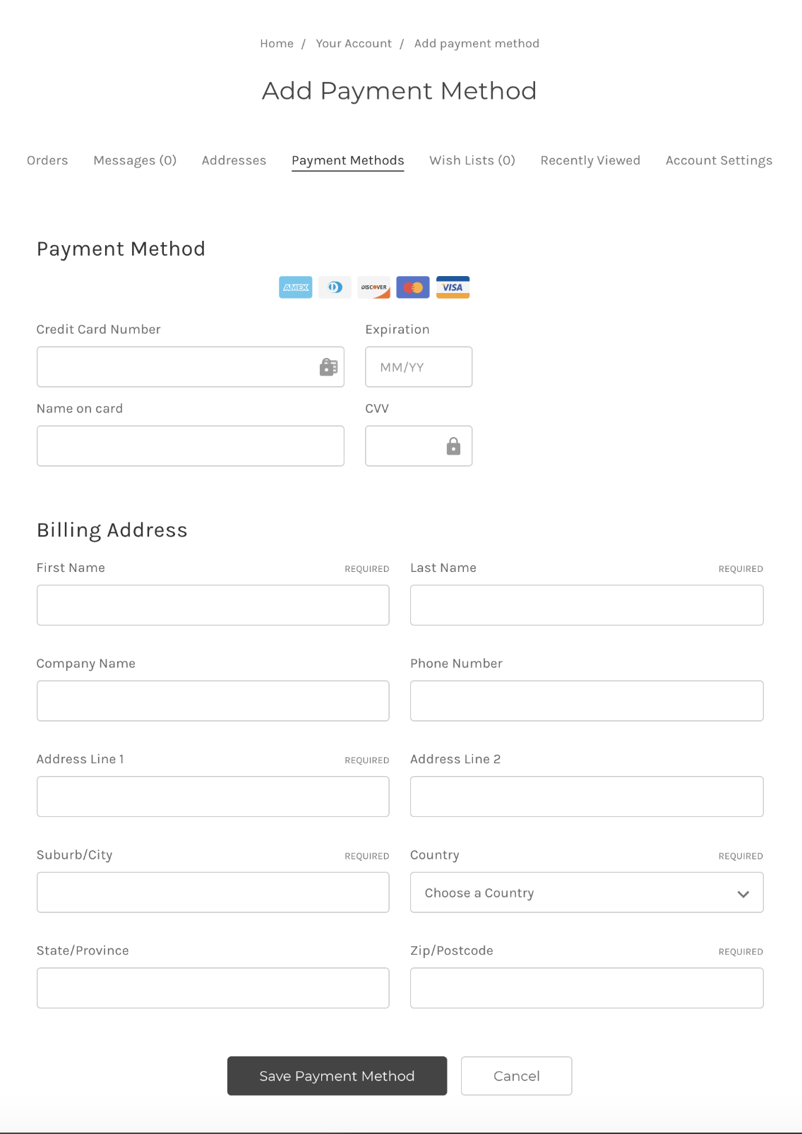 Example of the addition of the Add Payment Method